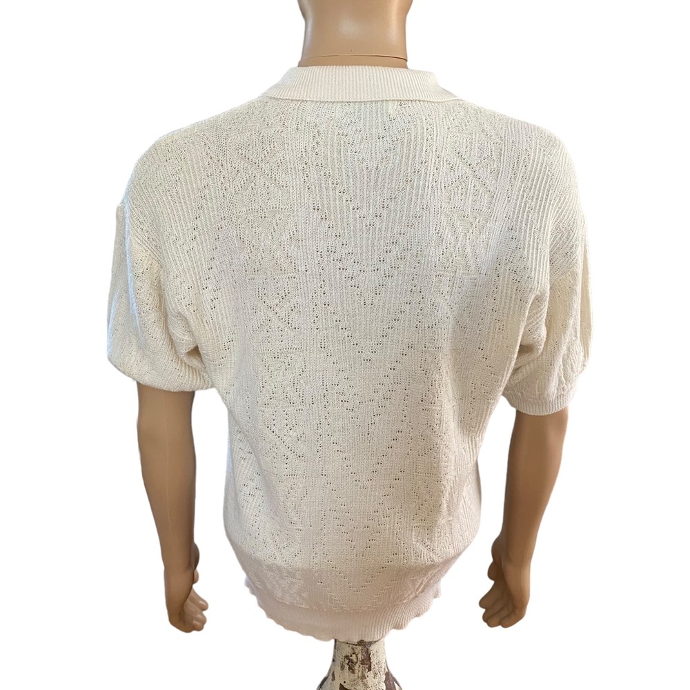 Damon vintage cream knit short sleeve collar shirt M - Picture 6 of 8